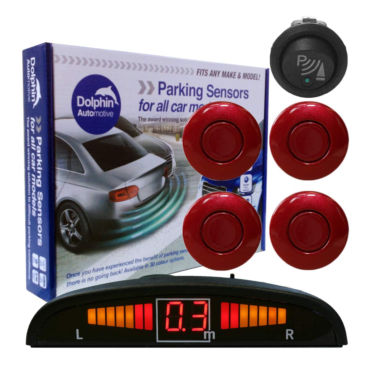 Dolphin Automotive DPS450F Front Parking Sensors In 32 Colours 4 Ultrasonic Radar Sensors Kit Audio & Display Alert System Matt & Gloss Black +30 More Colours (Sea Blue) — view 14