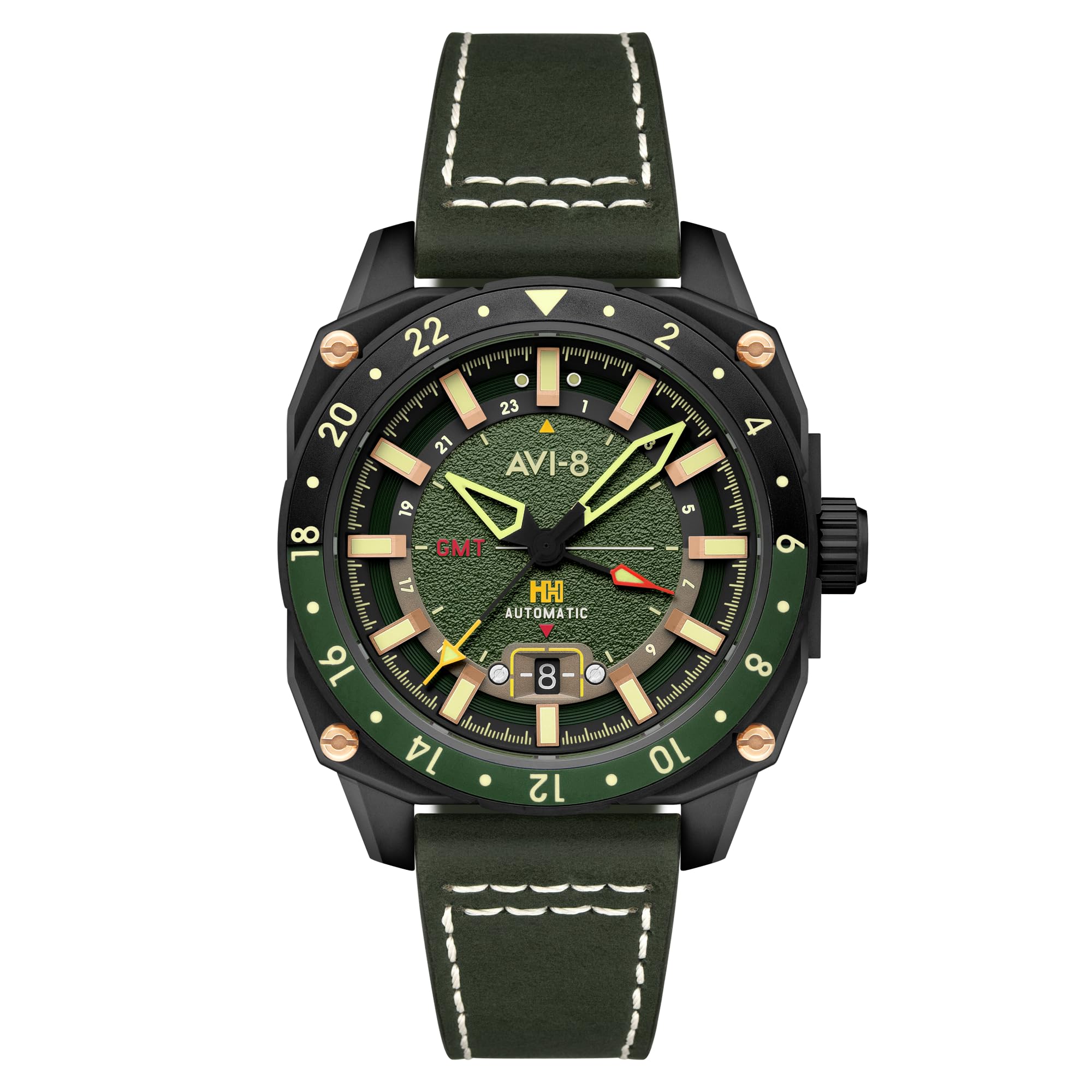 AVI-8 Hawker Hunter Atlas GMT Automatikuhr für Herren, 44 mm, mit Lederband, AV-4122