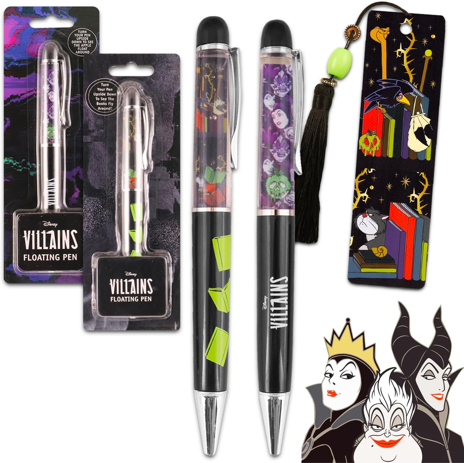 Disney Villains Office Accessories Pen Set - Disney School Supplies Bundle with 2 Floating Pens With Disney Villain Designs, & More | Disney Villains Party Favors