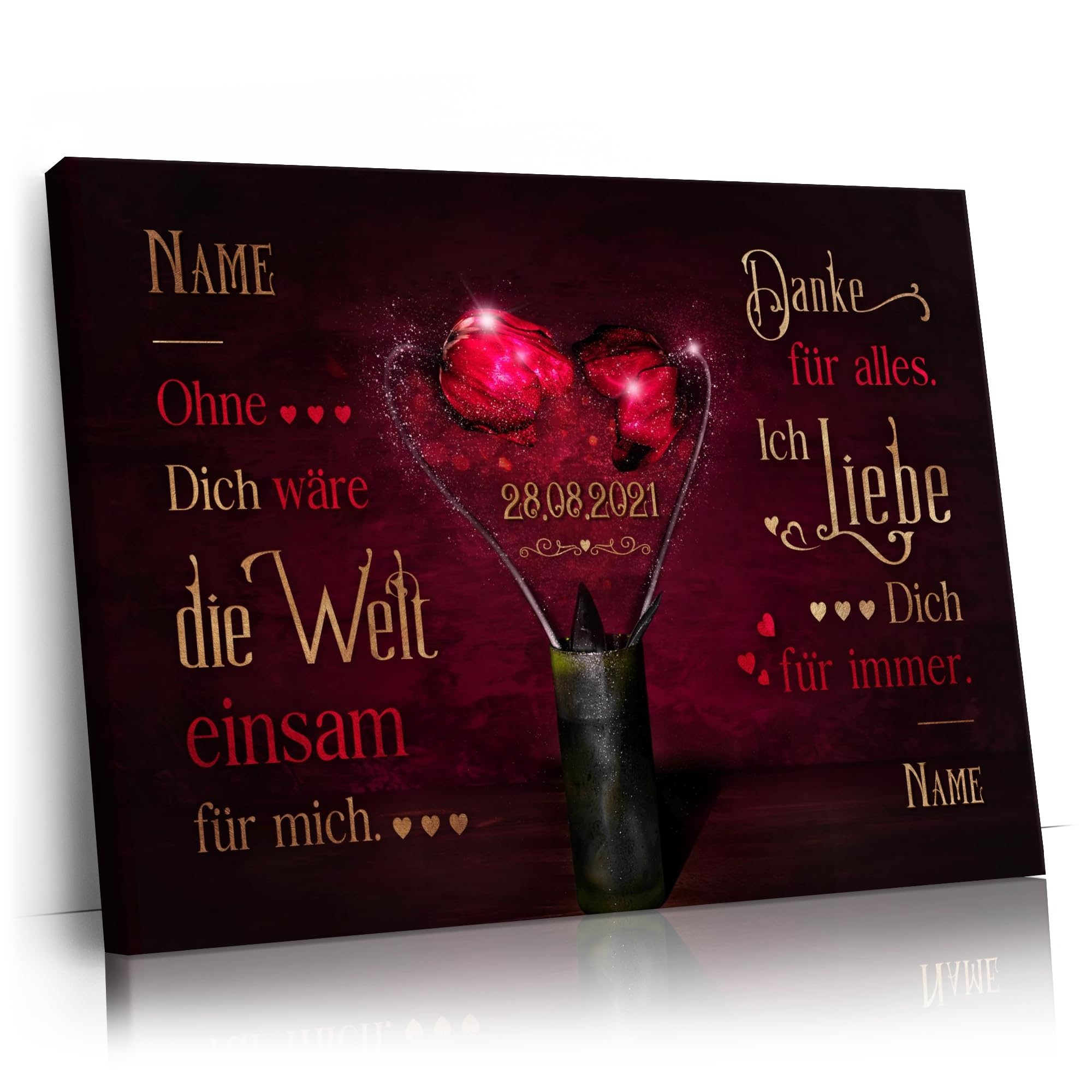 Liebesleinwand | Leinwand mit Namen und Datum | Wandbild gestalten, Jahrestag Geschenk für Frauen und Männer | Blüte an Blüte