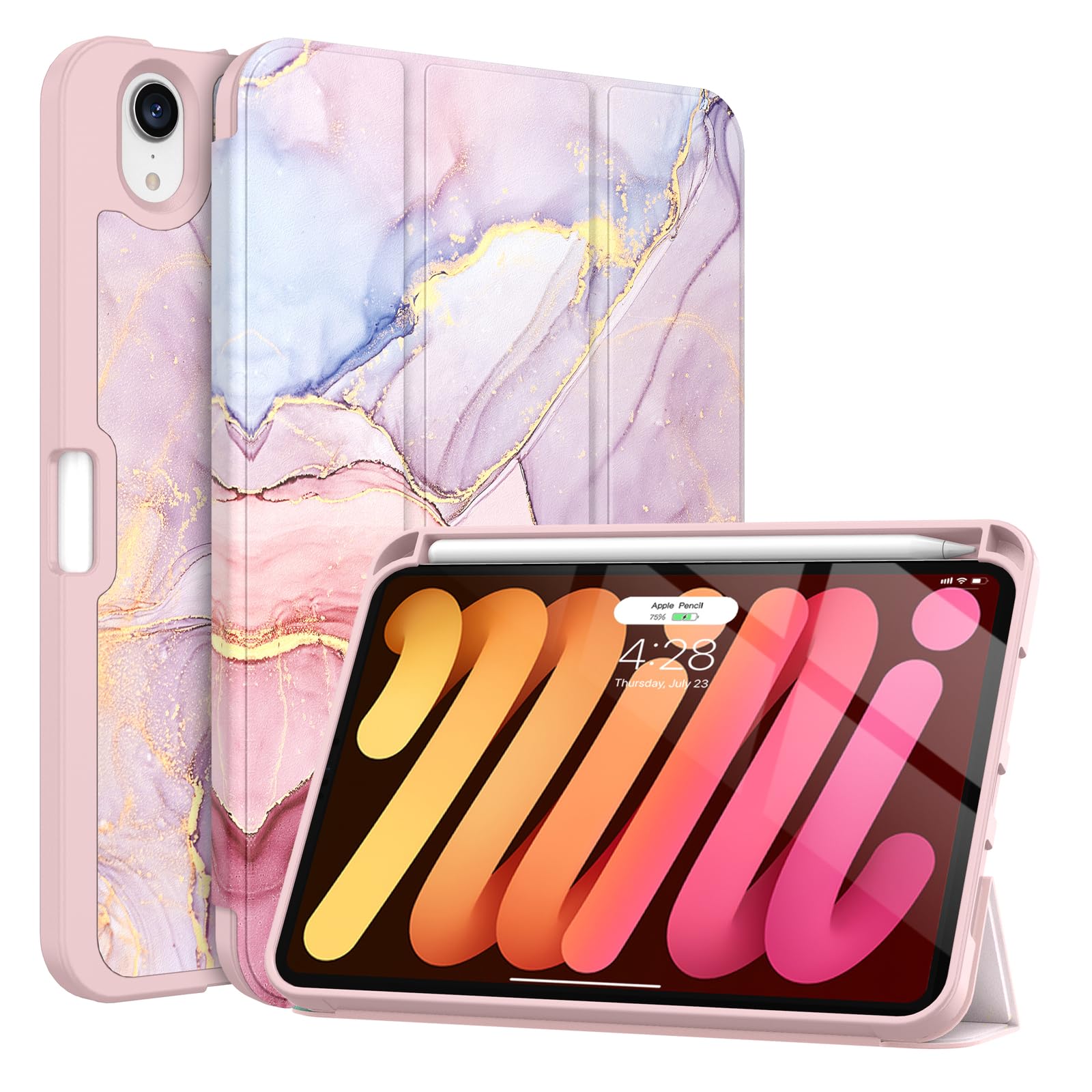 Soke Case for iPad mini 7(A17 Pro) 2024/iPad Mini 6 2021 8.3 inch with Pencil Holder-[Pencil Charging + Auto Wake/Sleep], Soft TPU Back Cover for iPad