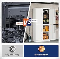 Vista 8 de Yizosh - Armario de almacenamiento de metal con cerradura de 71 pulgadas, armario alto de garaje con 4 puertas y 2 estantes ajustables, de acero