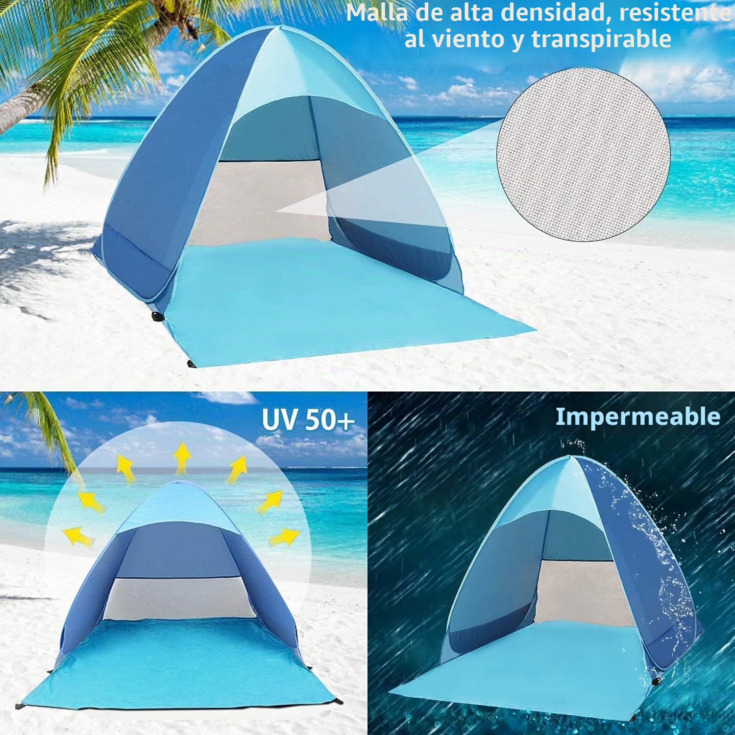 Miconi Pop Up Tienda de Playa Anti-UV Protección Solar UPF 50 Portátil 165x150x110 cm