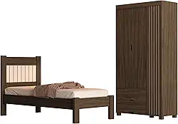 Jogo de Quarto Bela Cama Solteiro e Roupeiro em MDF (Chocolate)