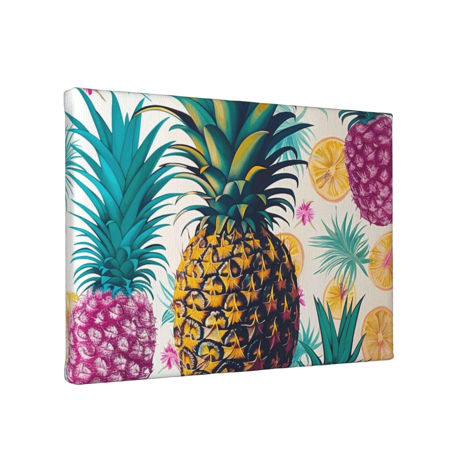 YKLJG Tropical Pineapple Printed Wall Art Canvas Painting 30x20 CM Wooden Framed Picture Painting Artwork Prints for Bedroom Kitchen Home Office Decor