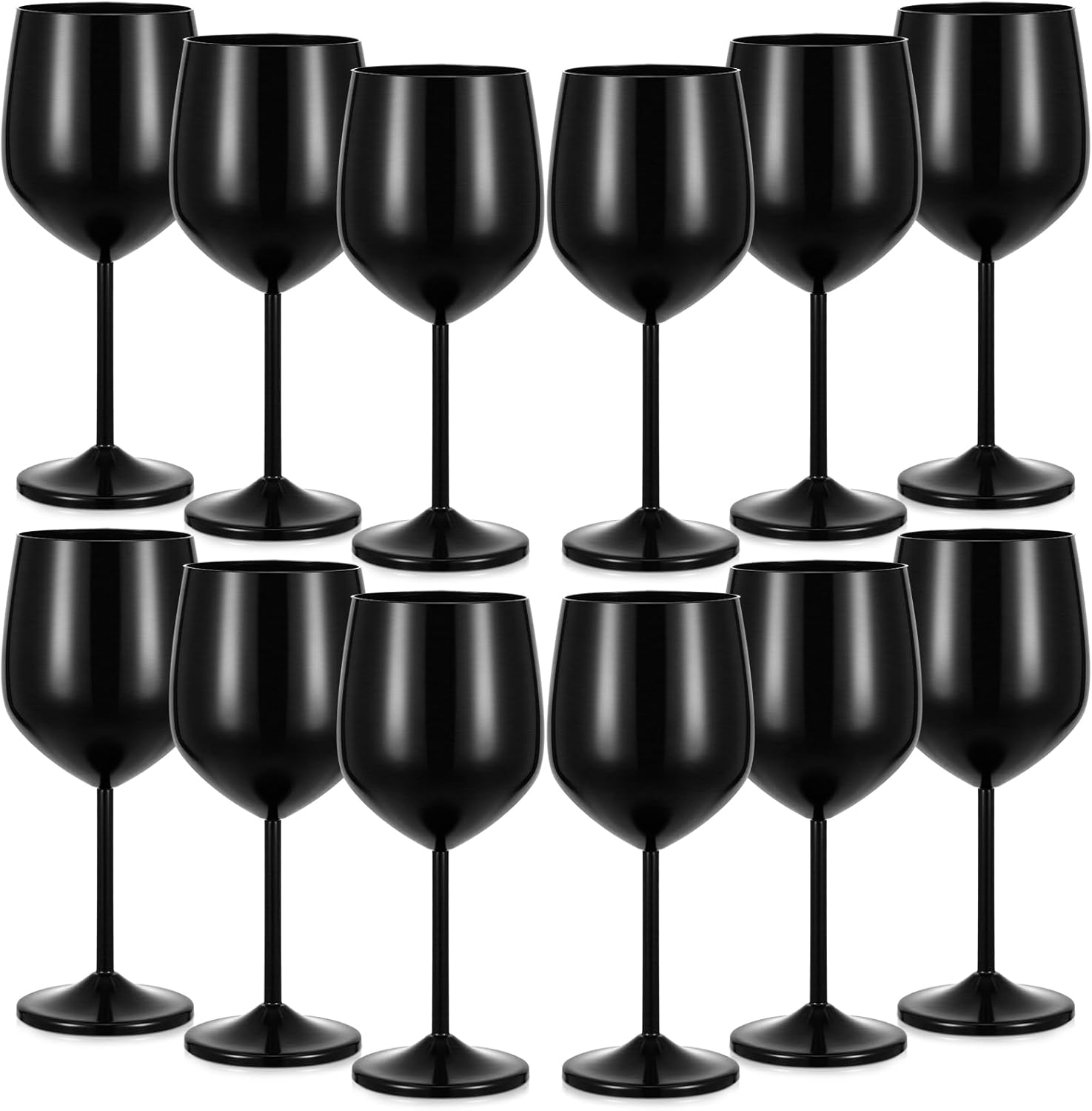 Didaey 12 Set Aluminum Metal Wine Glasses 18oz Unbreakable Wine Glass Goblet Elegant Stemmed Cocktail Glasses Metal Drink Cup for Wedding Pool Anniversary Party Travel Camping Picnics(Black)