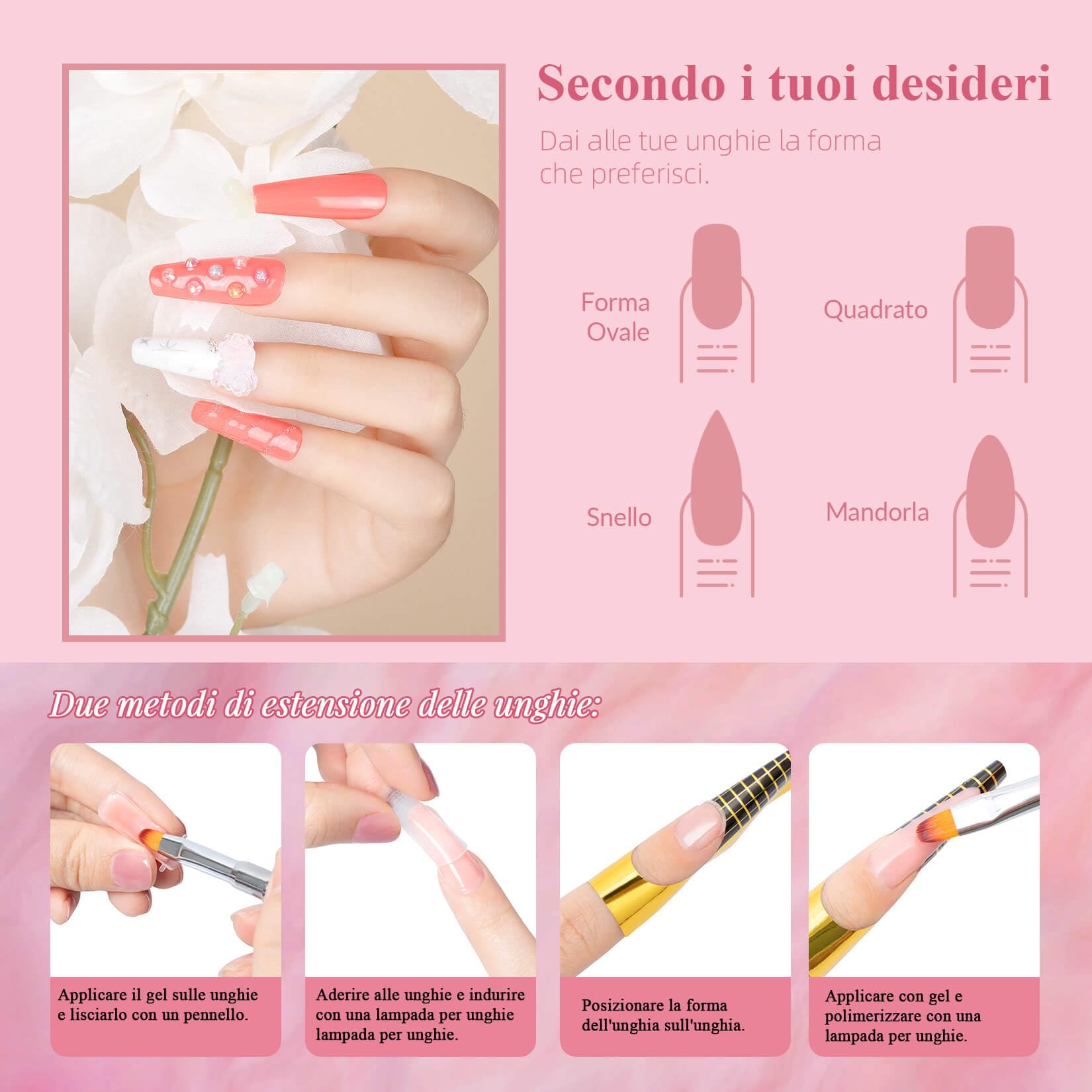 Phoenixy Kit Unghie Gel Completo 14 Colori 15 ML Gel Ricostruzione Bianco Nero Nudo Pink Kit Ricostruzione Unghie U V/LED Regalo per Donna
