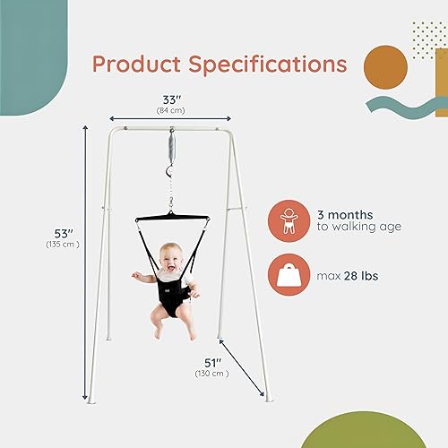 Miniatura 4 de Jolly Jumper Clásico (negro) con soporte - Saltador original para bebé, asiento de sillín de ejercicio para interiores y exteriores, altura