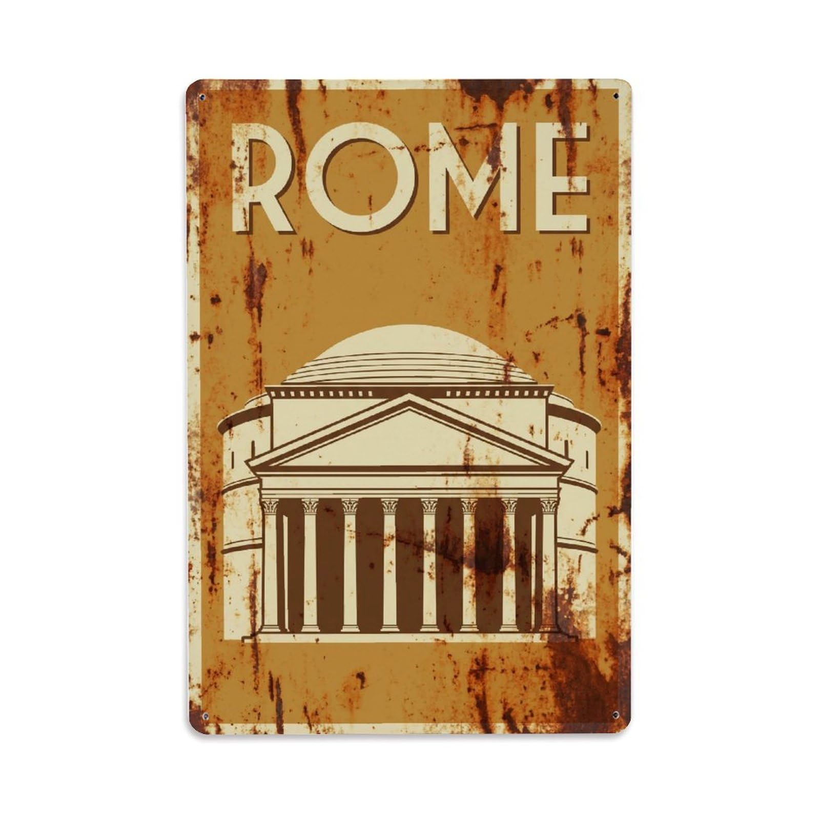 Vintage Travel Rome Pantheon Ancient Temple Dome Rusted Italy Metal Tin Sign Plaque Wall Decor for Cafe, Club Bar, Office, Home Garden Metal Poster 8x12Inch