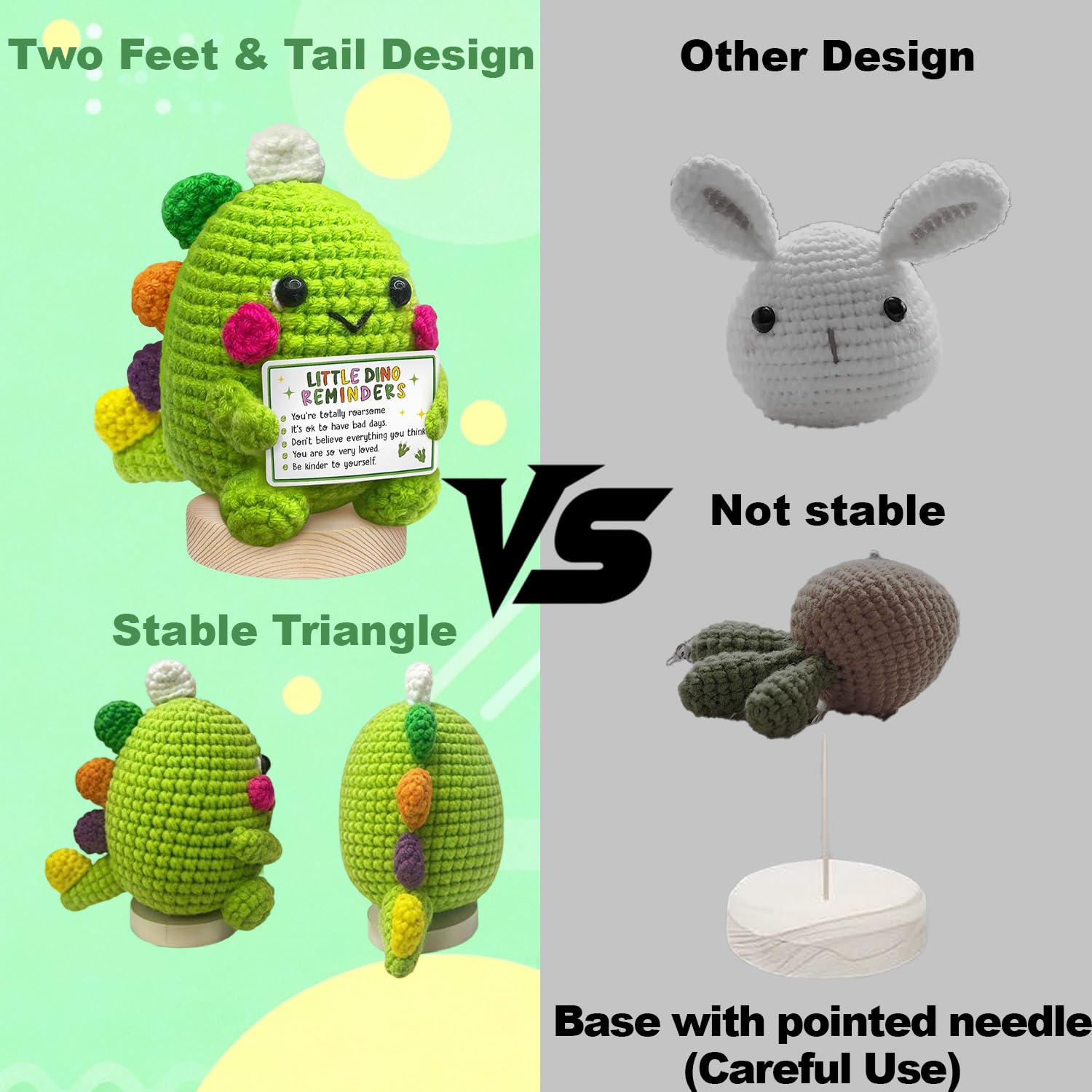 Wuneiox Positive Dinosaur Crochet Gift, Green Handmade Emotional Support Gift with Inspirational - Image 3