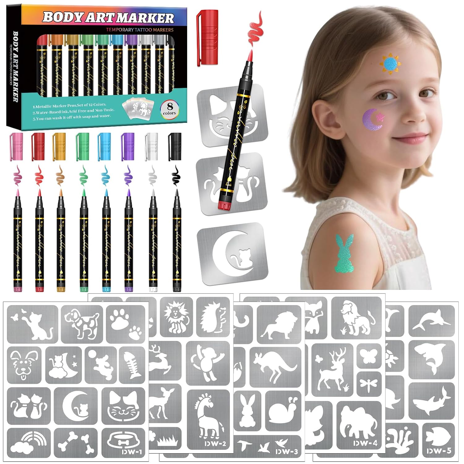 Temporary Tattoo Markers for Kids - Fun Cosmetic Pens
