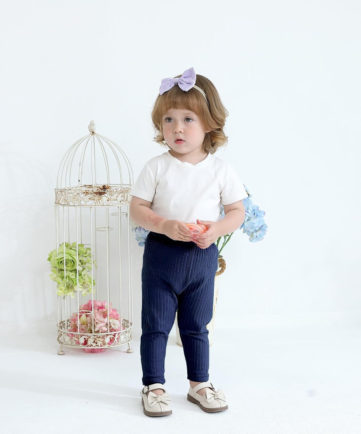 Fullfamous Baby and Toddler Girl's 5 Pack Cotton Ribbed Pull On Pants Leggings 0-4 Years