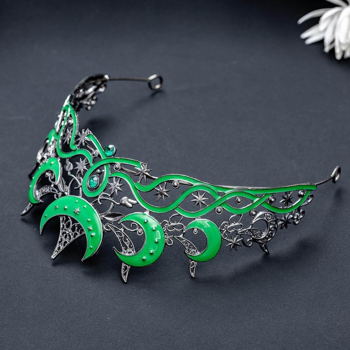 Celestial Queen Rhinestone Crown for Women, Gothic Moon and Star Tiara Headpiece, Royal Adult Cosplay & Bridal Wedding Hair Accessories