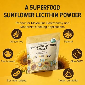Organic Sunflower Lecithin Powder | 100% Non-GMO, USDA Certified, Gluten-Free | Brain, Liver & Heart Health Support | Premium Food Emulsifier for Baking & Smoothies | 4oz (113g) 10g Daily Serving