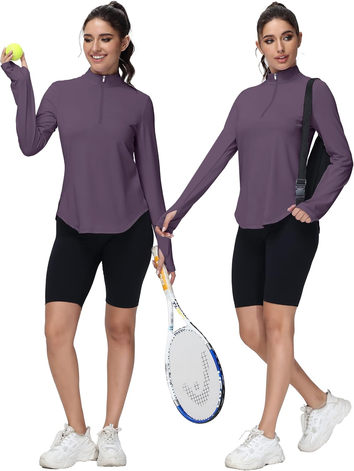 Women's Golf Polo Long Sleeve Workout Tops V Neck UPF 50+ Sun Protection Quick Dry Lightweight Active Tennis Shirts - Image 2