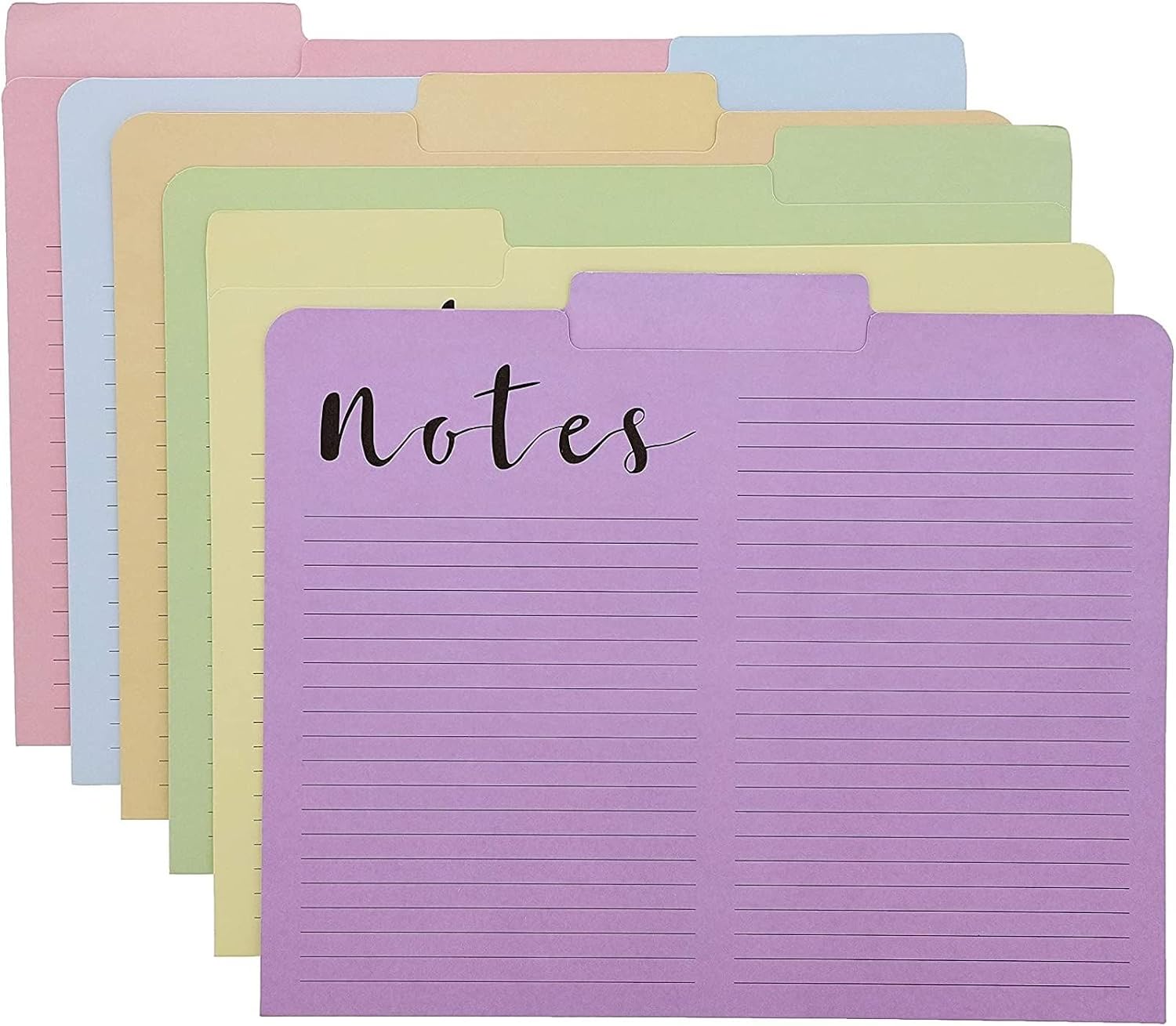 12 Pack Lined File Folders, Pastel Colors, Heavyweight Decorative Ruled File Folders with Notes for Office, School, 1/3 Cut Tab, Letter Size (6 Colors)