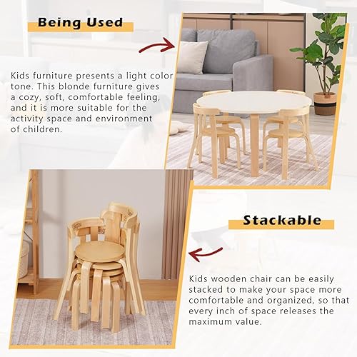 Miniatura 8 de Swegrow Silla de Madera para Niños, Silla para Niños Pequeños para Mesa, Sillas Apilables para Niños, Muebles de Madera para Niños para