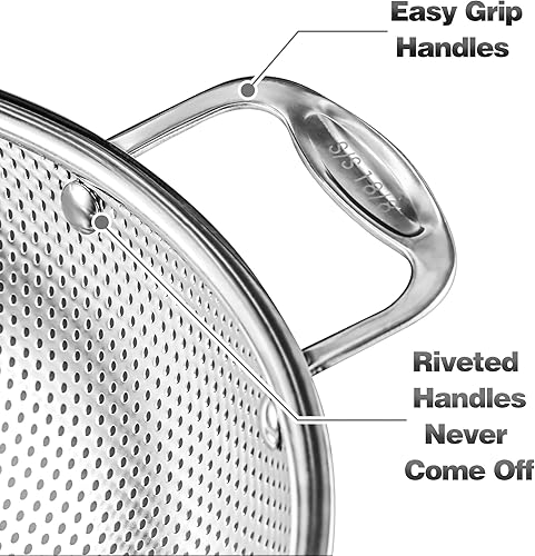 Miniatura 4 de Colador grande de 6 cuartos de galón, colador de malla de acero inoxidable 188 para cocina, tamiz de alimentos con asas remachadas y base de anillo