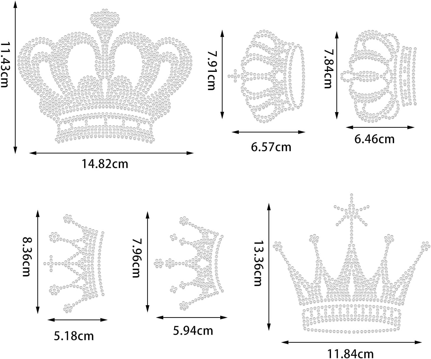 Set of 6 Crown Rhinestone Iron on Hotfix Transfer Bling Queen Crowns Print Iron on Heat Transfer Elegant Princess Crystal Self Adhesive Stickers for Clothes Bags Hats Pants DIY Decals