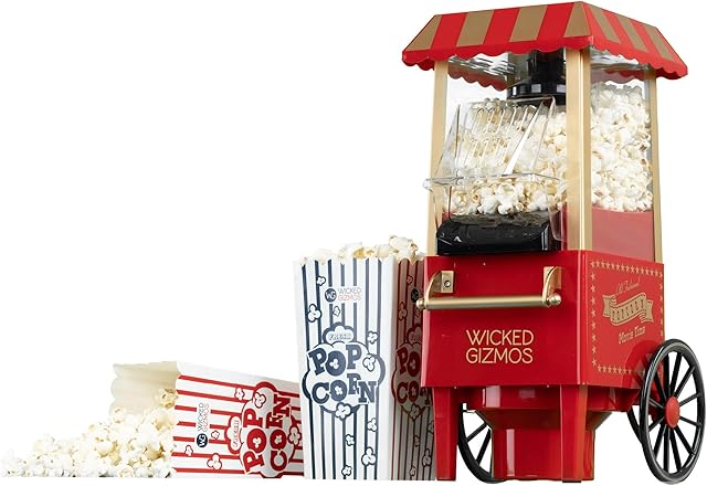 WICKED GIZMOS Red Electric 1200W Carnival Fairground Healthy Popcorn Maker - With 6 Serving Boxes and Measuring Scoop