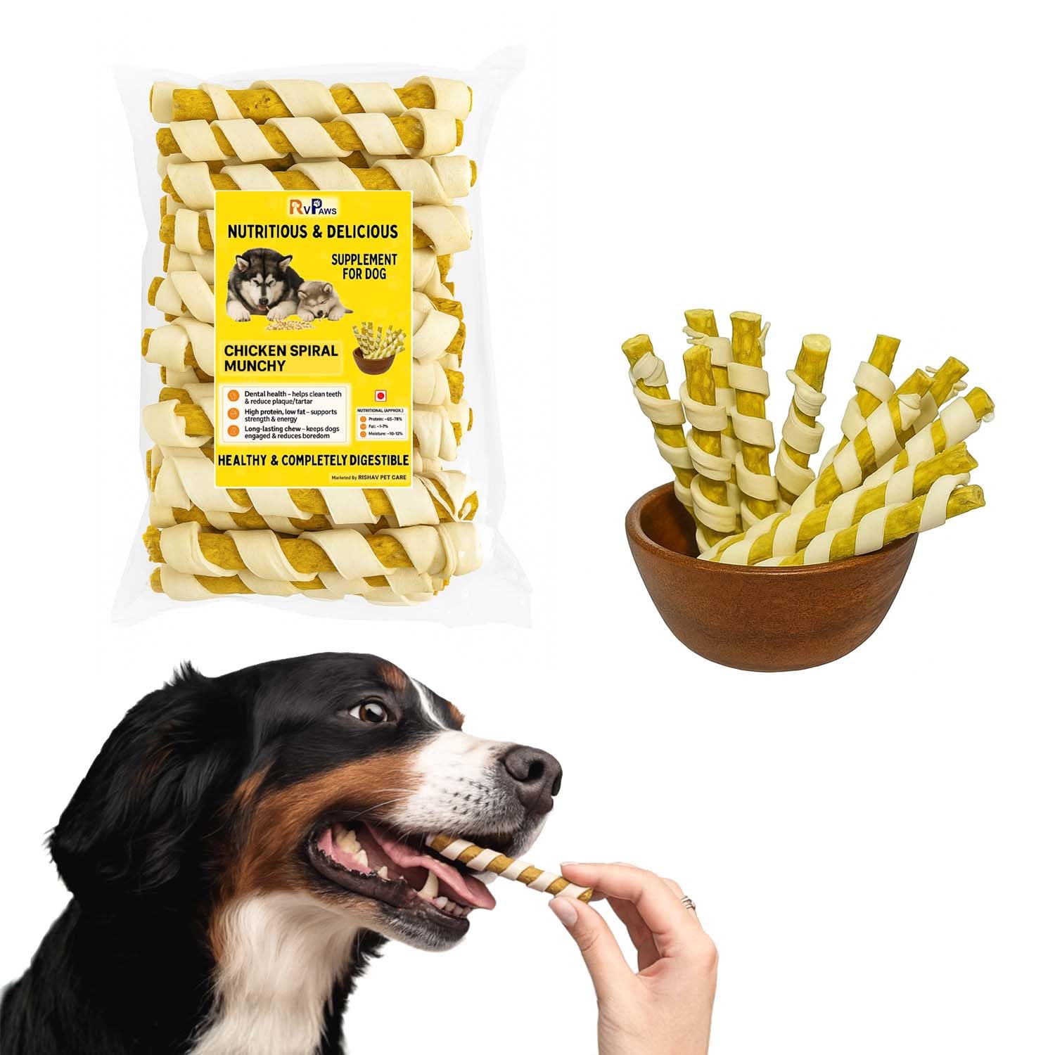 RvPaws Spiral Munchy Rawhide Chicken Flavour Chew Stix for Dogs and Puppies, 2 kg Pack 3