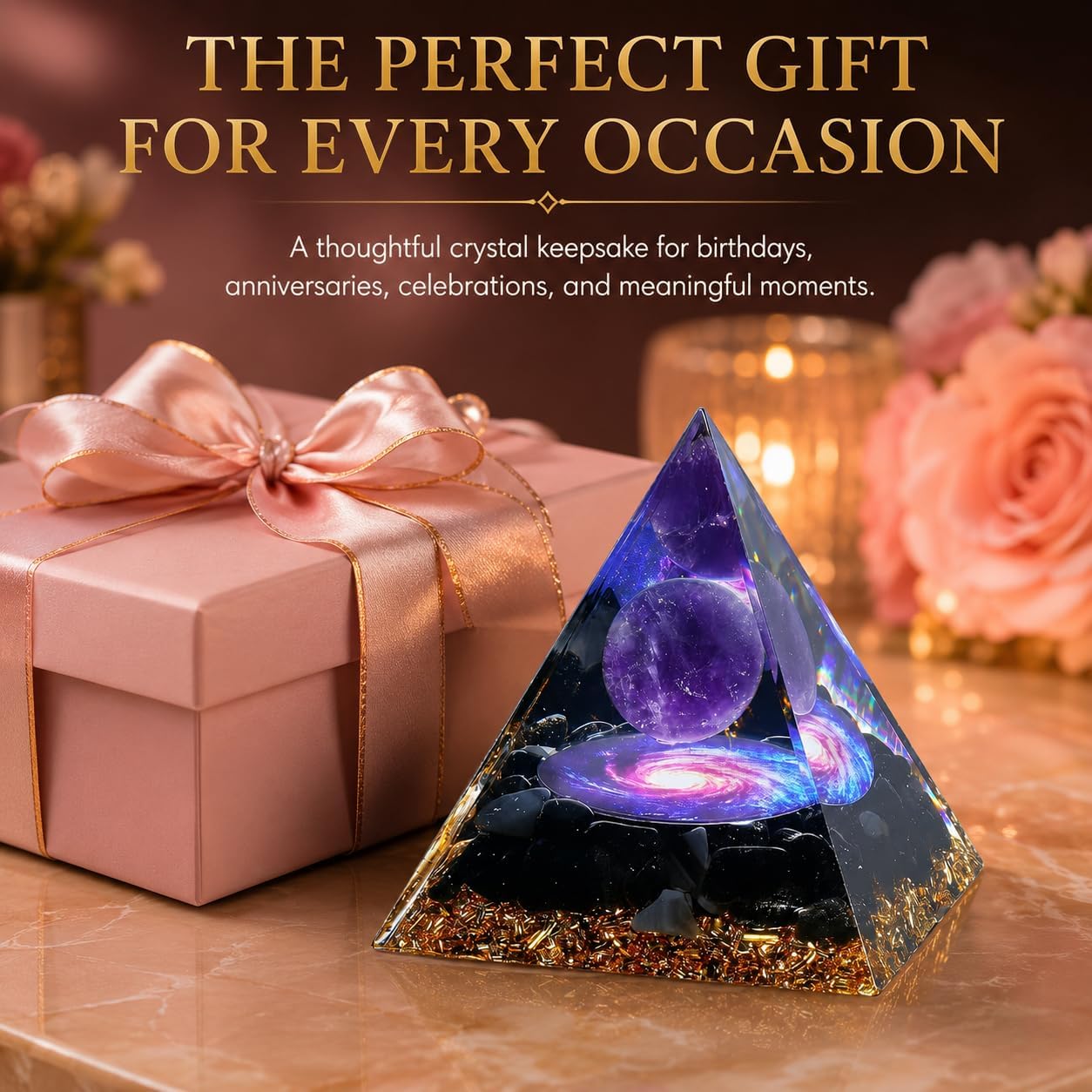 Orgone Black Obsidian Pyramid for Protection Handcrafted Orgonite Crystal Pyramid for Energy Balance, Meditation, Home Decor & Chakra Support