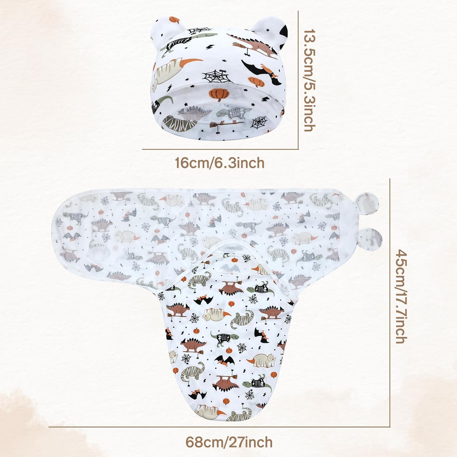 2 Sets Adjustable Soft Cotton Blend Newborn Infant Baby Girl Boy Receiving Swaddle Blankets Sleep Sacks with Matching Nursery Hats Caps Beanies Bonnet (Set 7) - Image 2