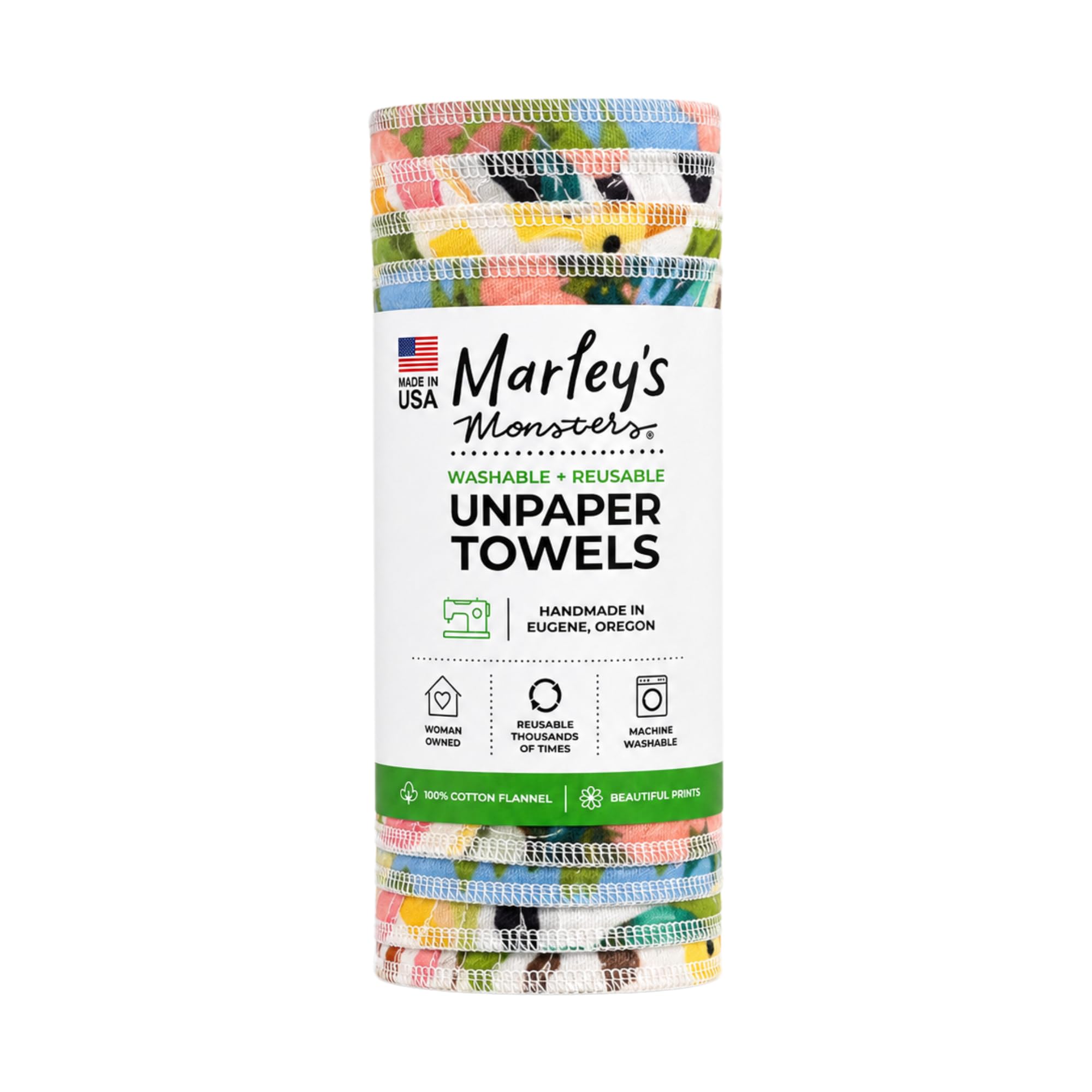 Marley's Monsters UNpaper Towels – rolka 12 sztuk, ręczniki papierowe wielokrotnego użytku, bawełna, bez drzew (nadruk niespodzianka)