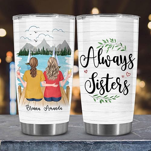 Miniatura 3 de WHIDOBE Vaso personalizado para hermanas (2 mujeres), personalizado hasta 3 hermanas, vaso personalizado de 20 onzas para hermanas con avatares,