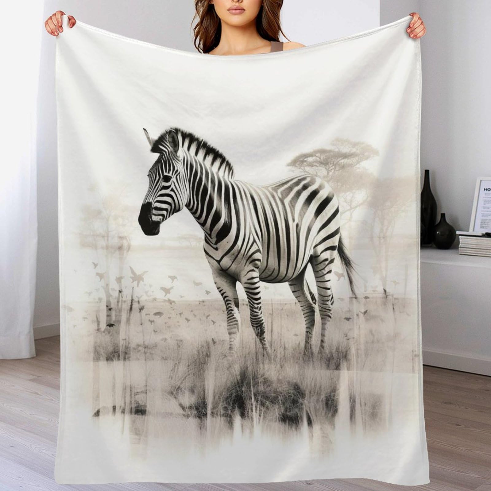 Couverture zèbre flannel anti-froid pour canapé-lit et sofa confortable