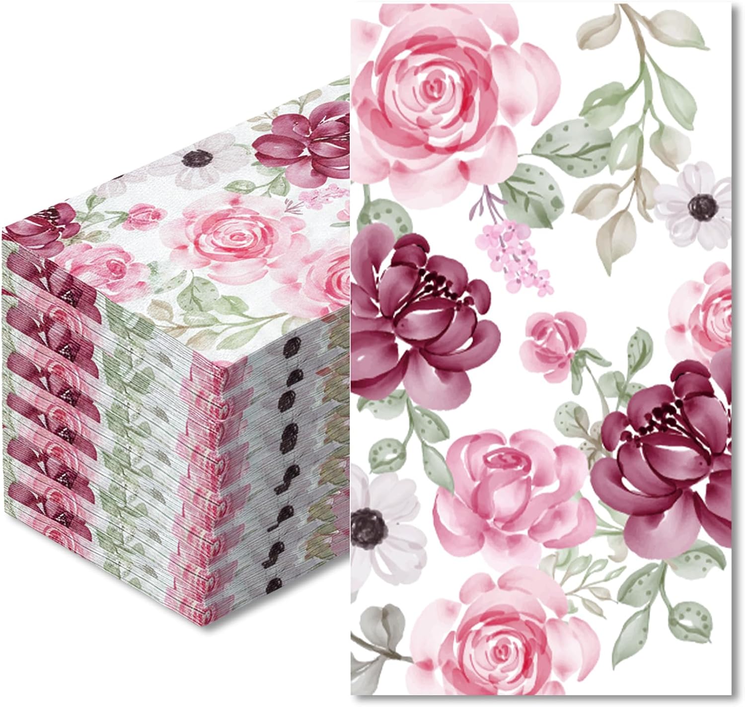 YGAUZ 100PCS Floral Napkins Watercolor Flower Paper Dinner Napkins Disposable Decorative Paper Hand Towels Bathroom for Wedding Bridal Baby Shower Tea Party Birthday Tableware Party Decor