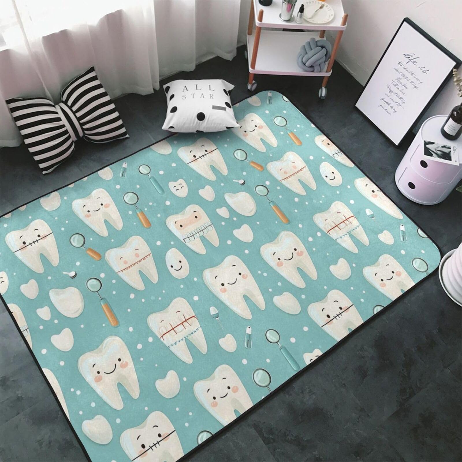 Tapis antidérapant motif dents lavable en machine pour chambre