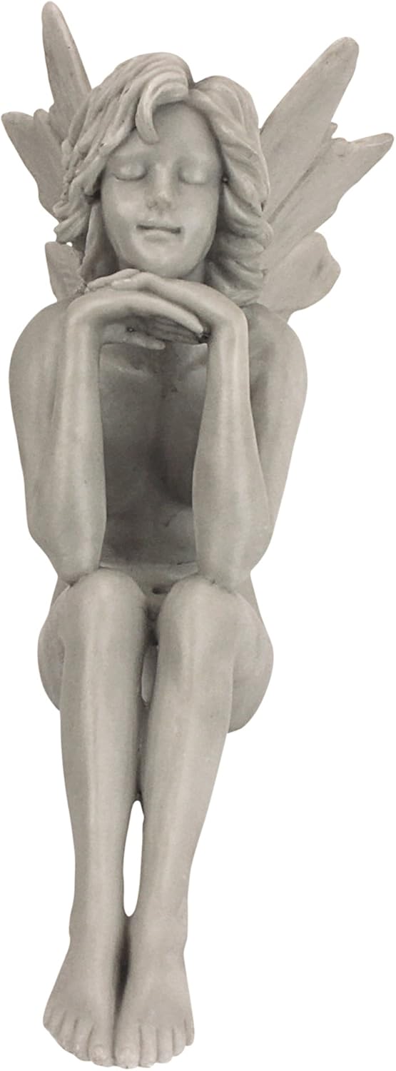 Design Toscano Pondering Secret Garden Fairy Woman Statue Figurine, 5 inches wide, 8 inches tall, Cast Stone Resin, Antique Stone Finish