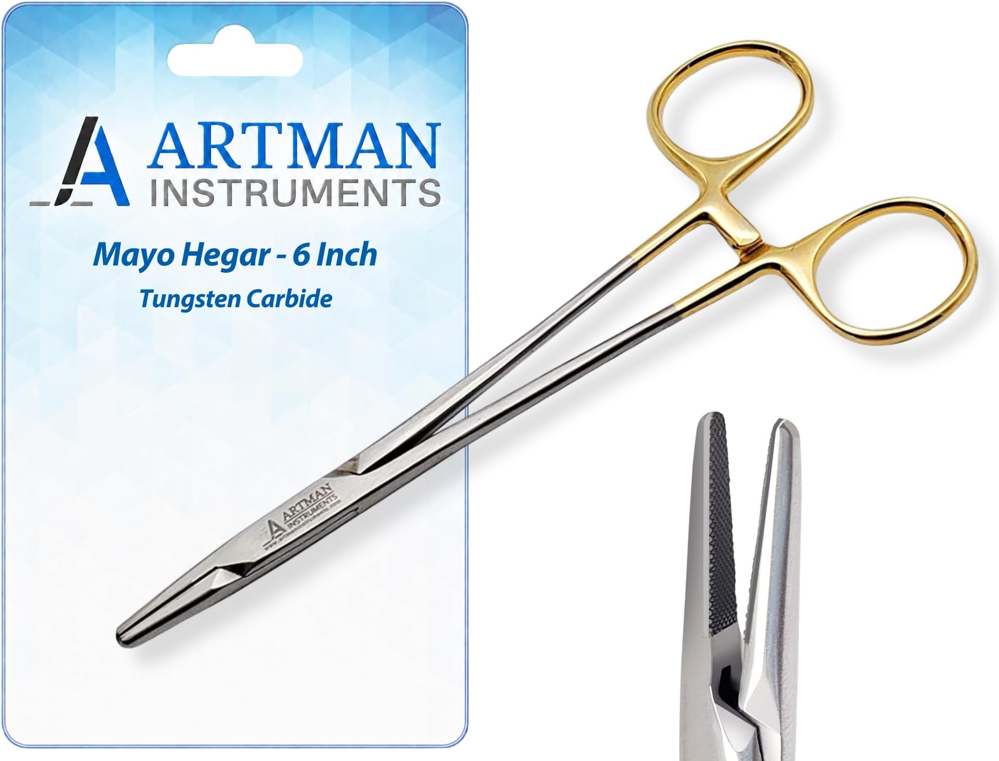 Artman Instruments Mayo Hegar Needle Holder 6" | Dental Medical Ortho Surgical Needle Holder Locking |Surgical Needle Driver Forceps| Serrated with Tungsten Inserts