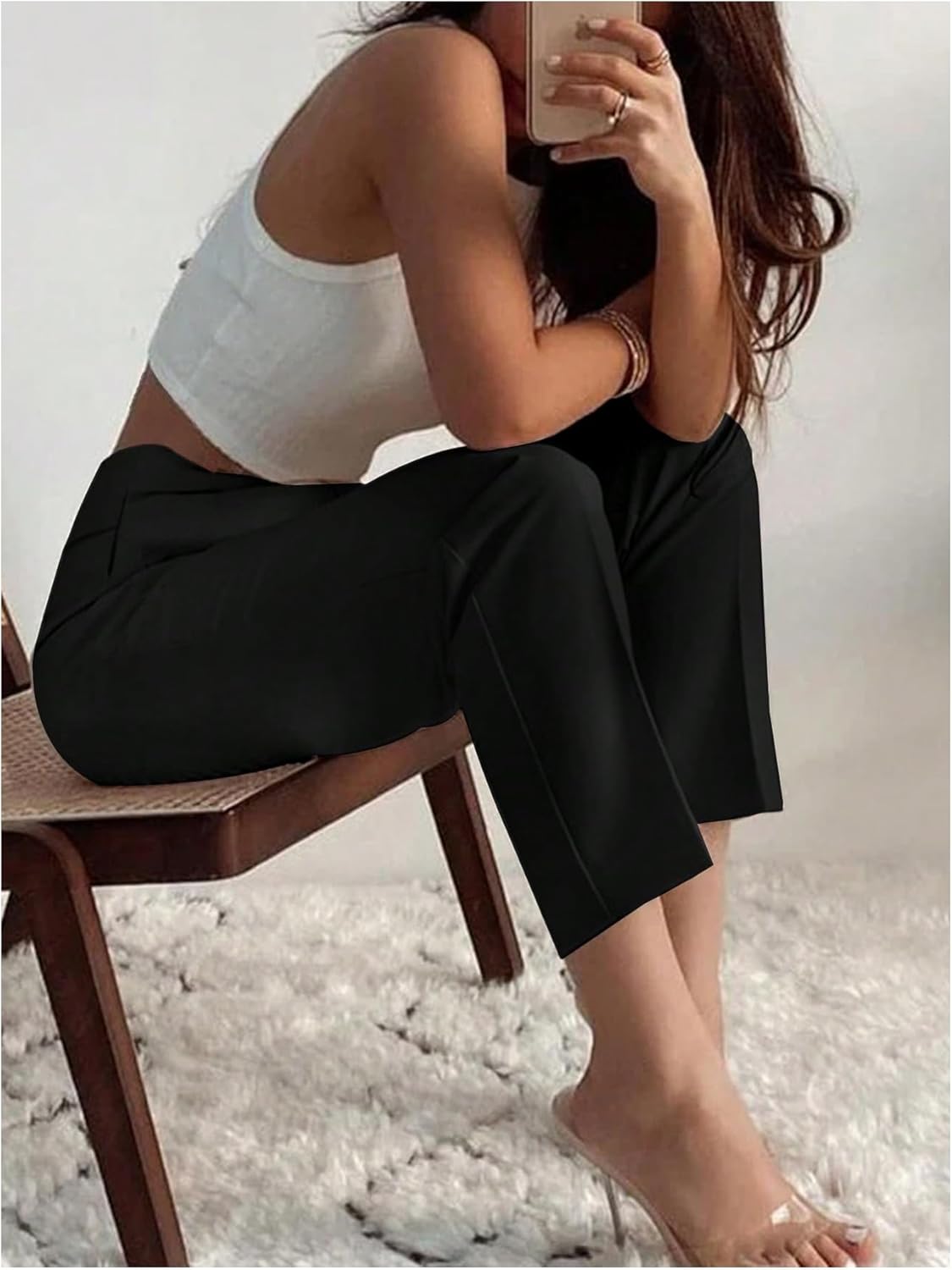 Floerns Women's High Waisted Pleated Straight Leg Pants Business Work Dressy Trousers - Image 2