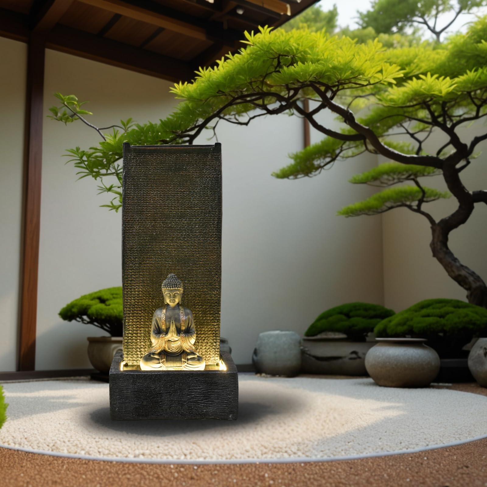 Zen Light SCFRGMB XL Buddha Außen- und Innenbrunnenwasserwand, 100cm Höhe, Schwarz