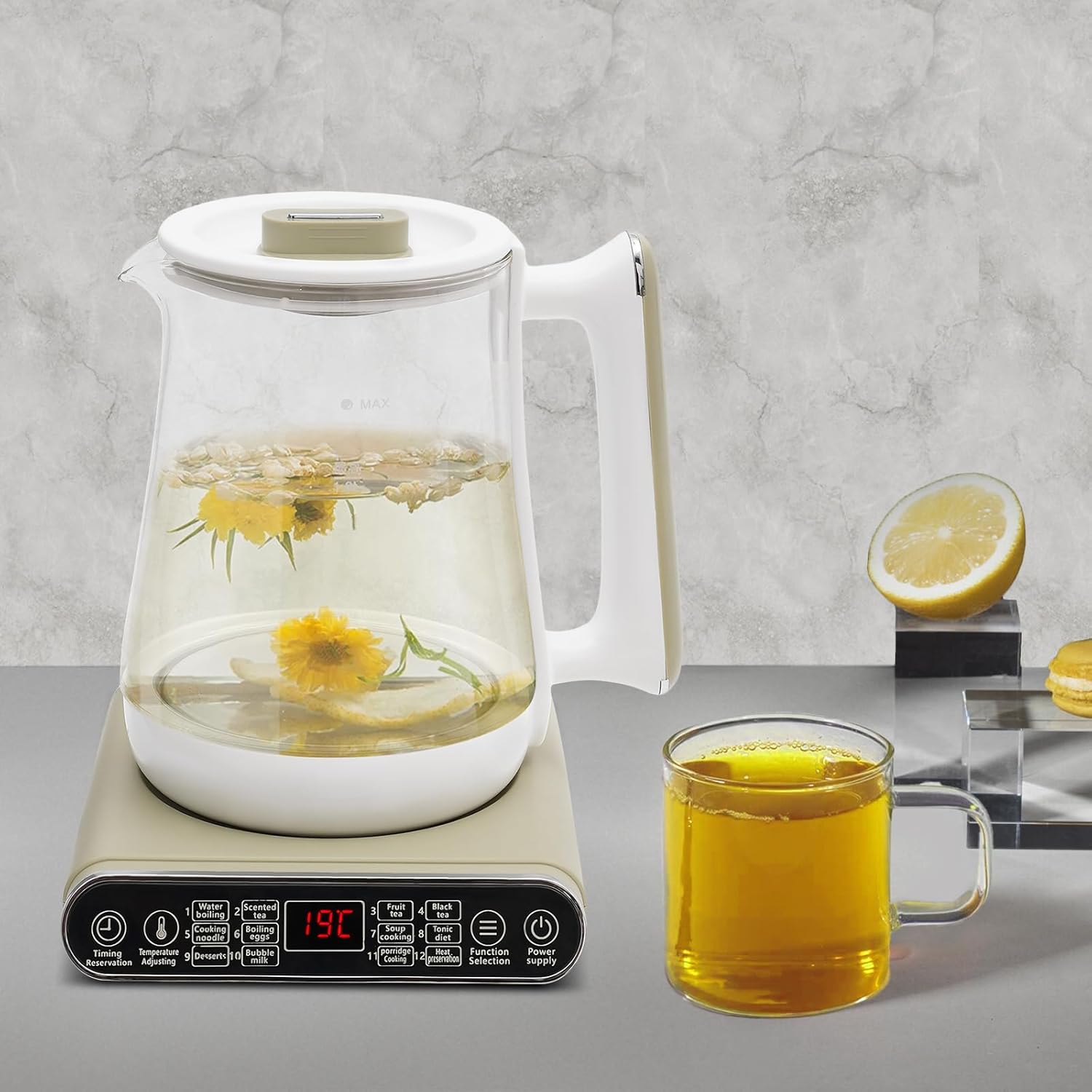 Electric Kettle with with Strainer For Flower Tea. Hot Tea Maker Coffee Machine with Temperature Adjustment, Timing, Automatic Heating, 12 Mode Settings. 1.85 Liters Capacity