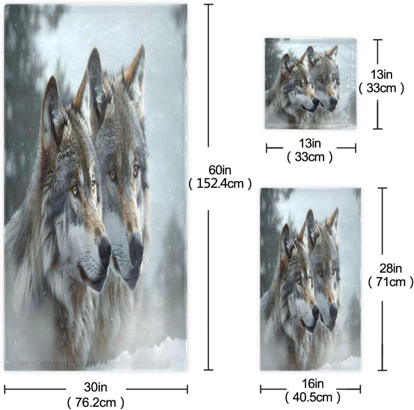 ALAZA Wolves in Winter Bath Towel Set Luxury Decorative Set of 3, 1 Bath Towel 1 Hand Towel 1 Washcloth Soft Multipurpose for for Bathroom Hotel Gym Yoga Spa