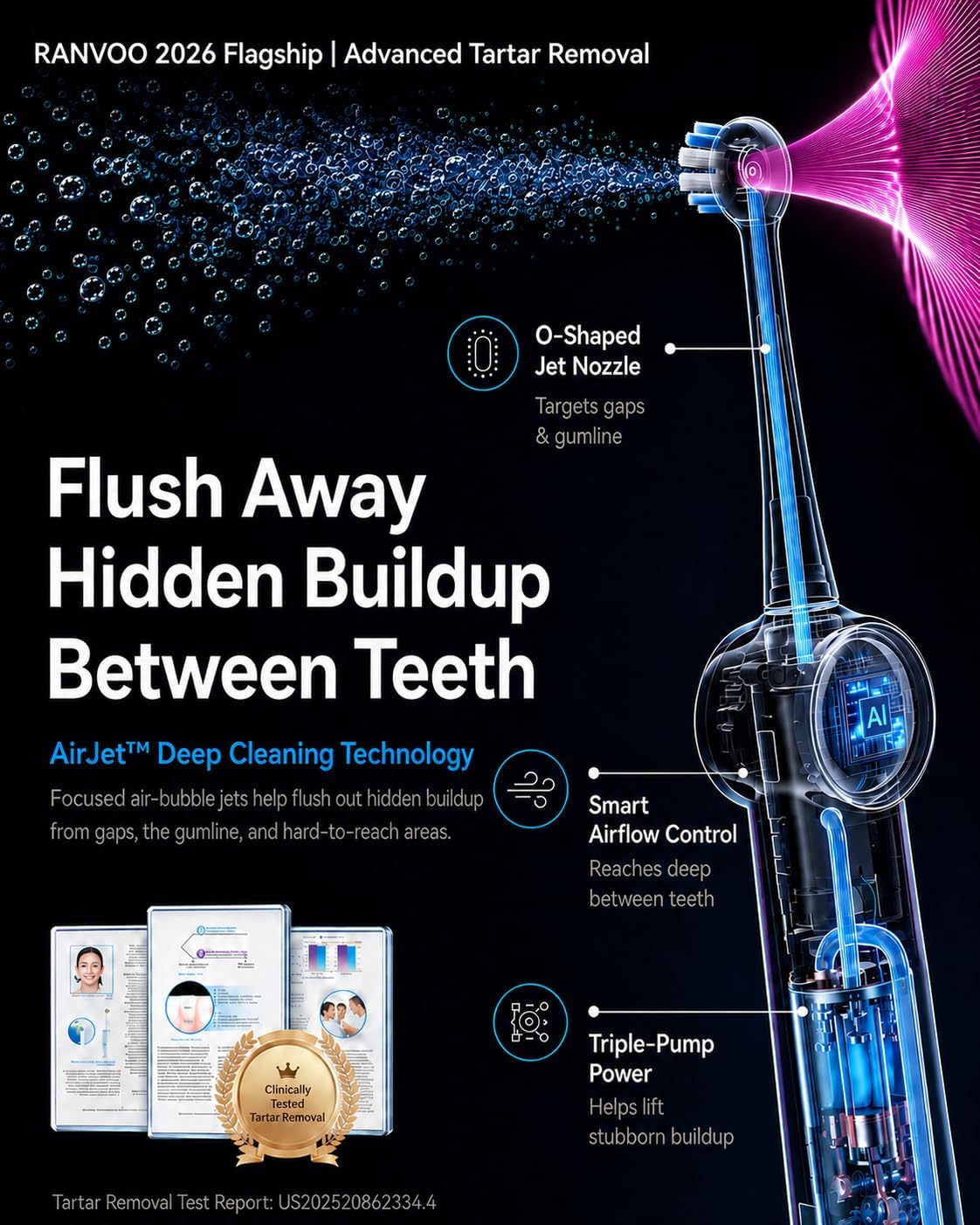 RANVOO AirJet X5 [Dentist Recommended | Max Tartar Removal] Electric Toothbrush, image