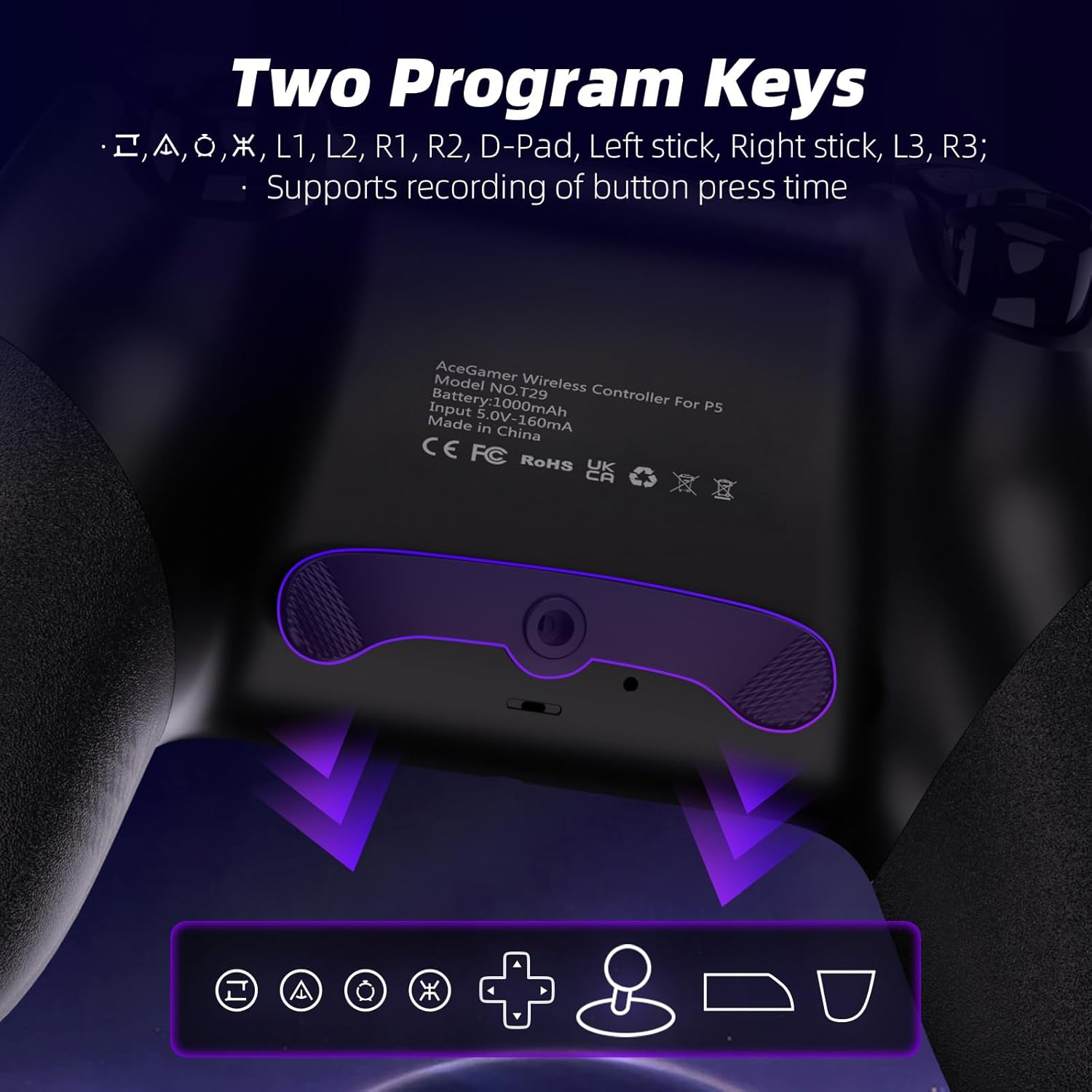 AceGamer Wireless Controller for PS5/Pro/Slim/Windows PC, Hall Effect Joysticks, Macro/Turbo Function, Bluetooth Controller with 6-Axis Gyro/Dual Vibration/Touchpad/Speaker/3.5mm Audio Jack!