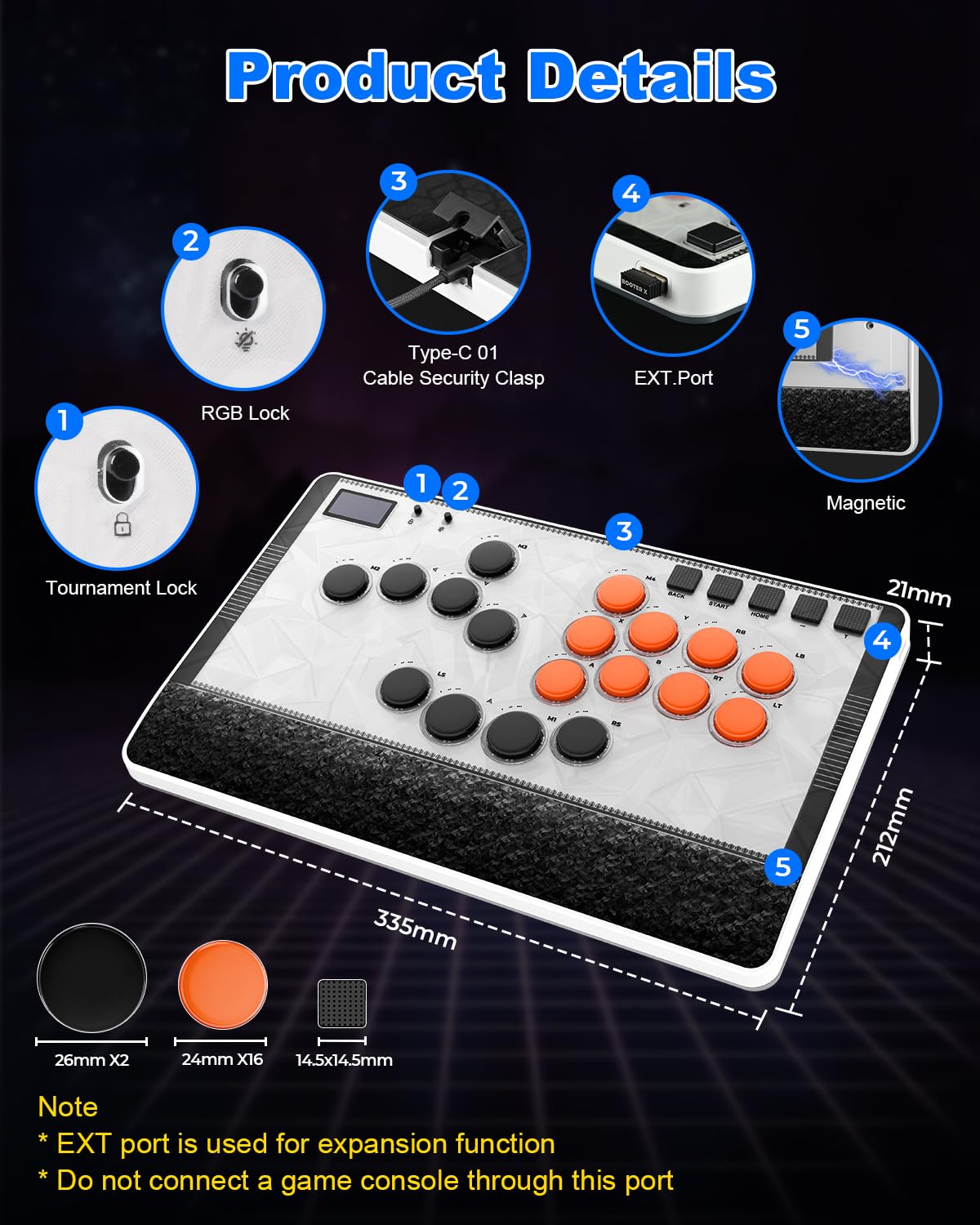 Haute42 - Mando sin palanca para juegos de arcade Haute42 C-AT blanco sin palanca, para PC/PS3/PS4/Switch Game, controlador de arcade con cierre de seguridad de cable y soporte TURBO Hot Swap y SOCD