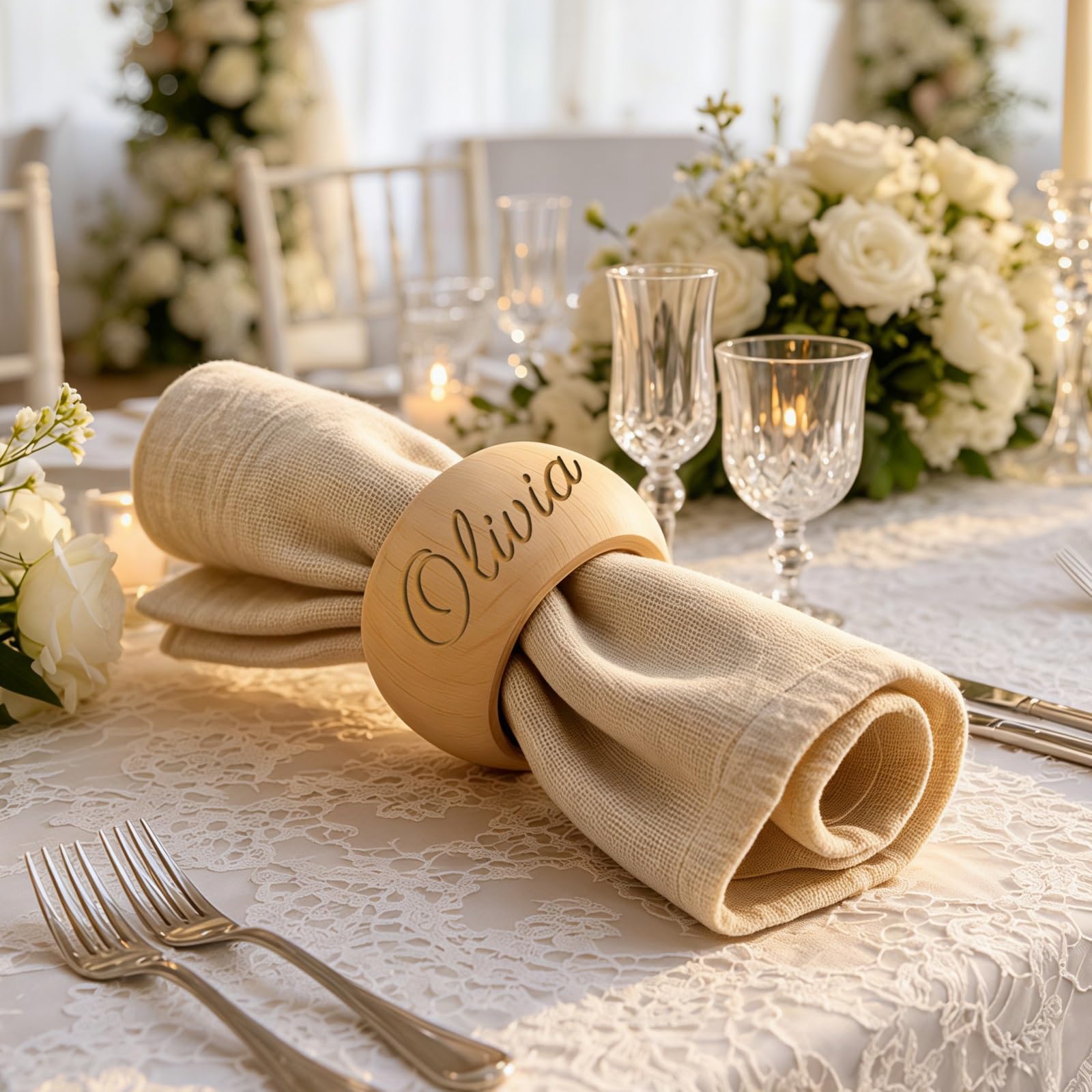 Personalized Wooden Napkin Rings, Custom Name Place Cards Napkin Rings For Wedding Reception, Rustic Table Decor, Bridal Shower Favors