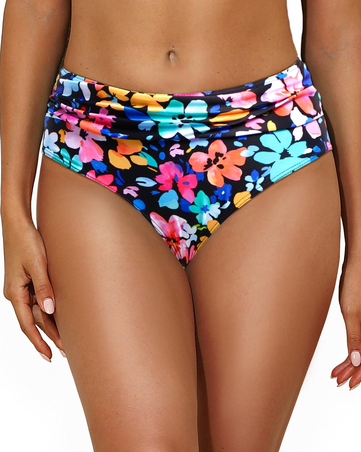 Tempt Me Women Mid Rise Bikini Bottoms Full Coverage Swimsuit Ruched Scrunch Swim Bottom - Image 5