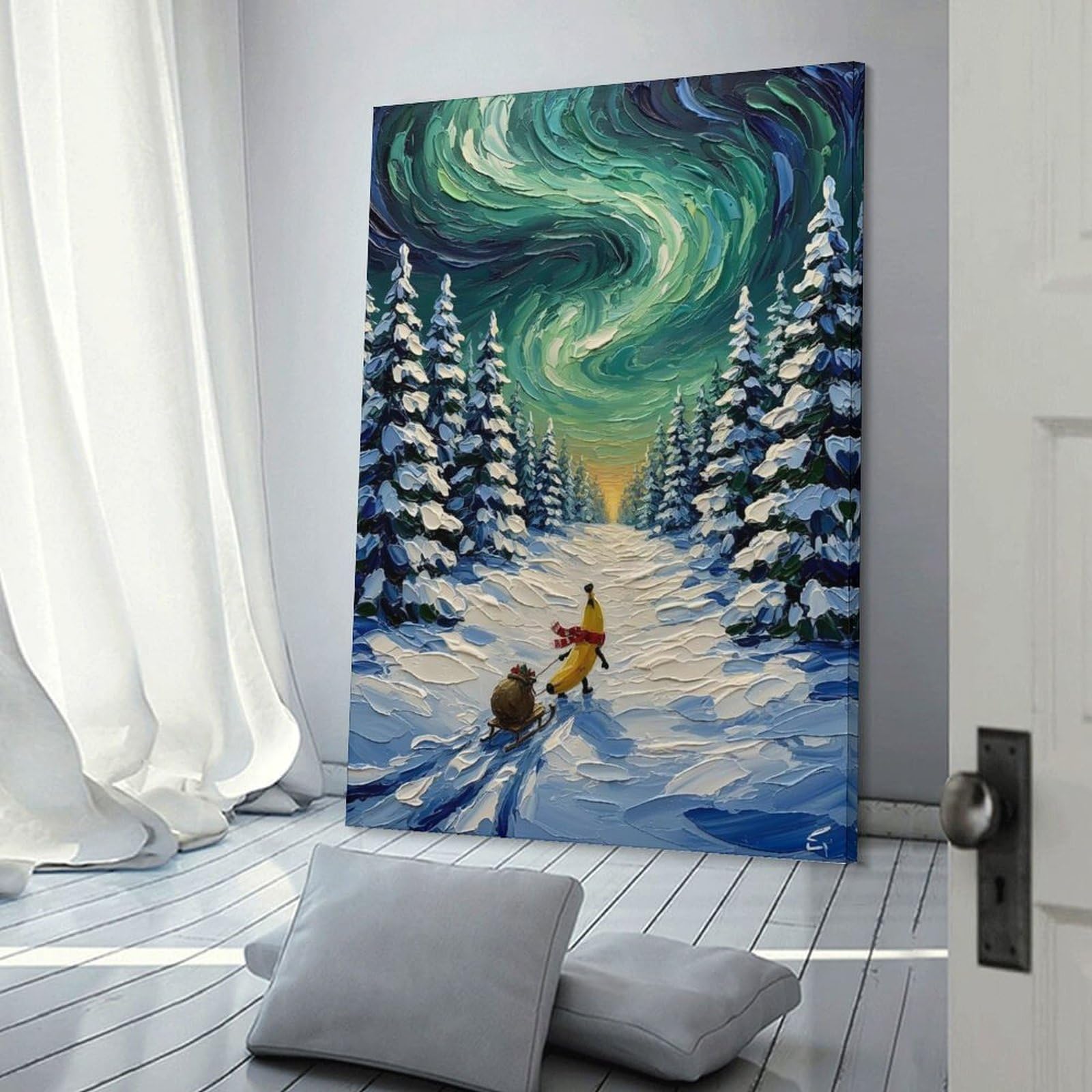 Junmoney Frame-Style-22 Decorative Wall Artwork Bananas Winter Journey, 12X18inch(30X45cm), For Sofa Walls, Lounge Or Home Corners, Modern Wall Decor For Cosy Interiors