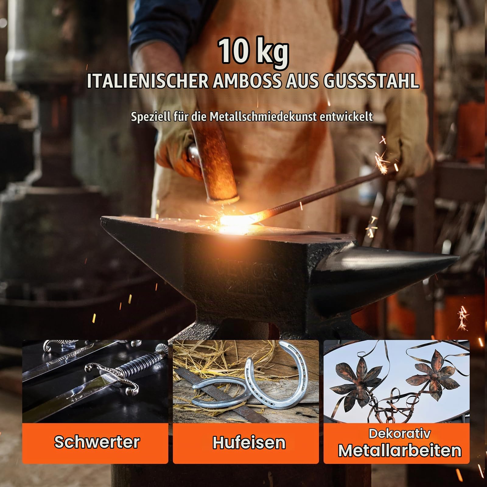 VEVOR Amboss Einzelner Hornamboss 10 kg Stahlamboss Geschmiedeter Amboss Robuster Hornamboss Schmied Juweliere Metallschmied Schmiedewerkzeug Geeignet für Nieten, Abflachen, Schmieden und Formen