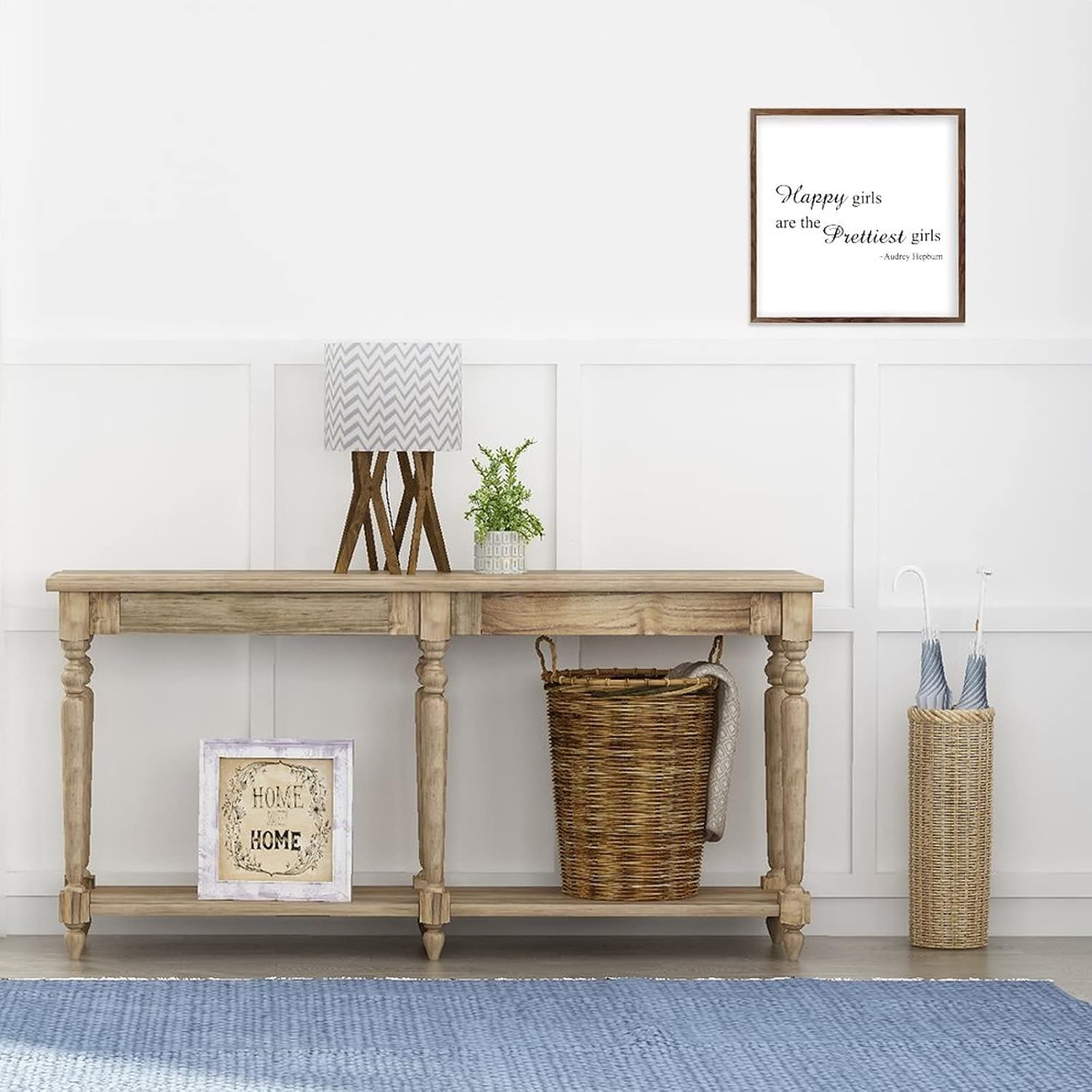 Wood Sign with Quotes Happy Girls are The Prettiest Girls Wood Frame Farmhouse Family Wall Art Decor Vintage Hanging Sign for Living Bathroom 12 in