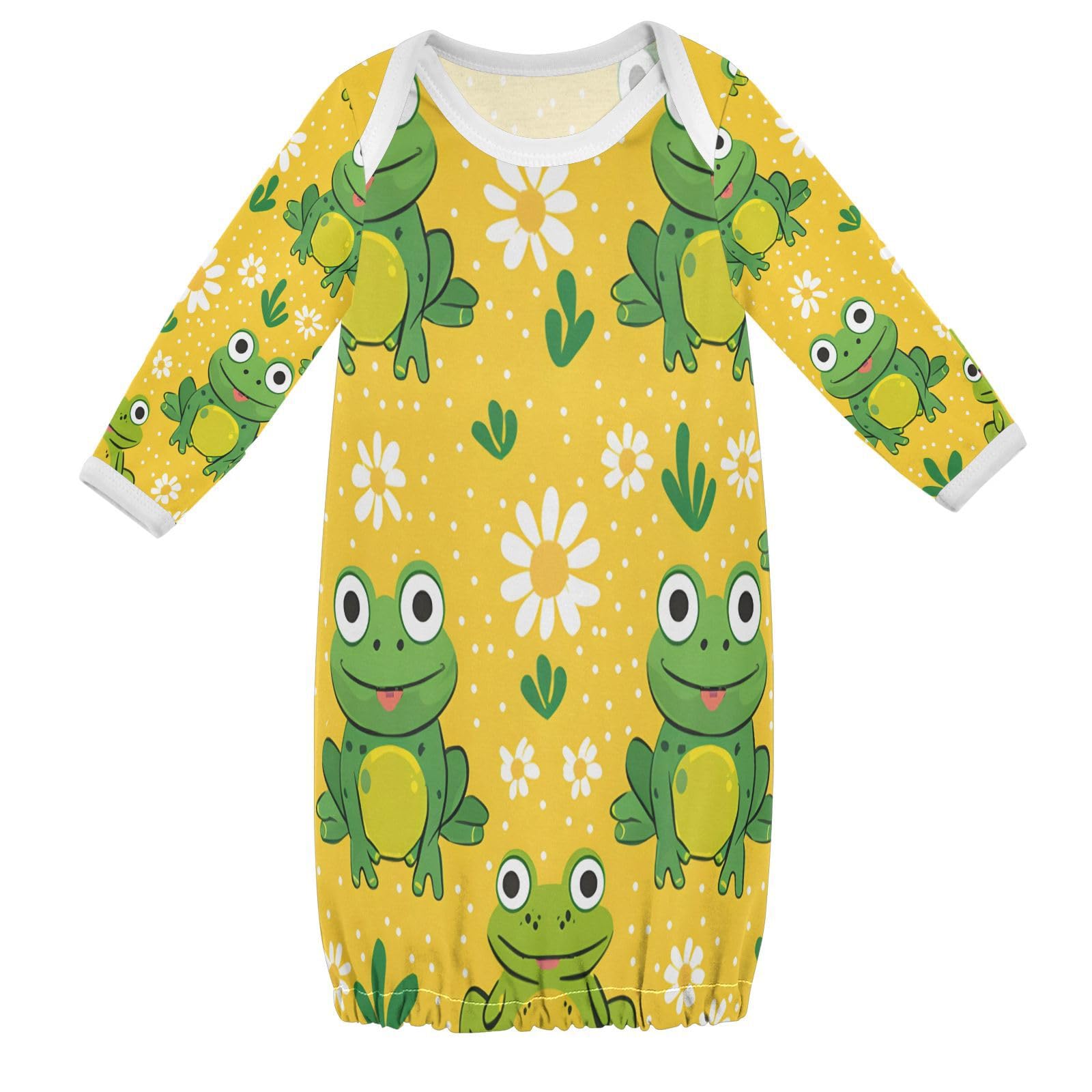 senya Nightdress Sleeper Gown Long Sleeve Nightgown Pajamas Frogs on Yellow Background for 3-12 Months