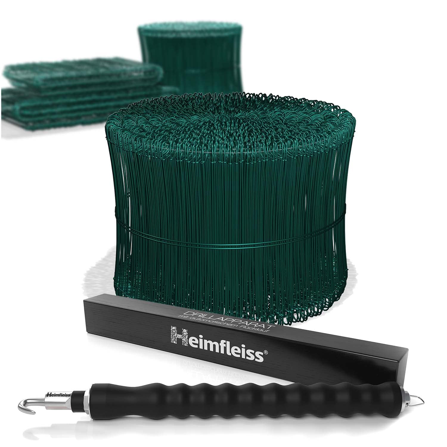 Heimfleiss® atadora alambre + alambre revestido de PVC 1,4 x 100-300mm (1000 uds.) - Set trenzador alambre, amarrador de alambre y alambre de sujeción - Atador alambre, alambre de torsión de ojal