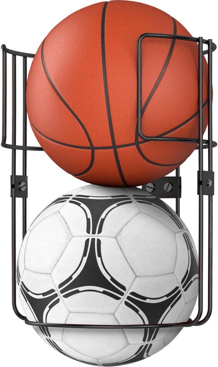 Wall-Mounted Sports Ball Holder Rack Durable Vertical Organizer for Basketballs, Soccer Balls, Volleyballs Heavy-Duty Metal Storage for Garage, Gym, Kids’ Room Space-Saving | Organizador de Balones