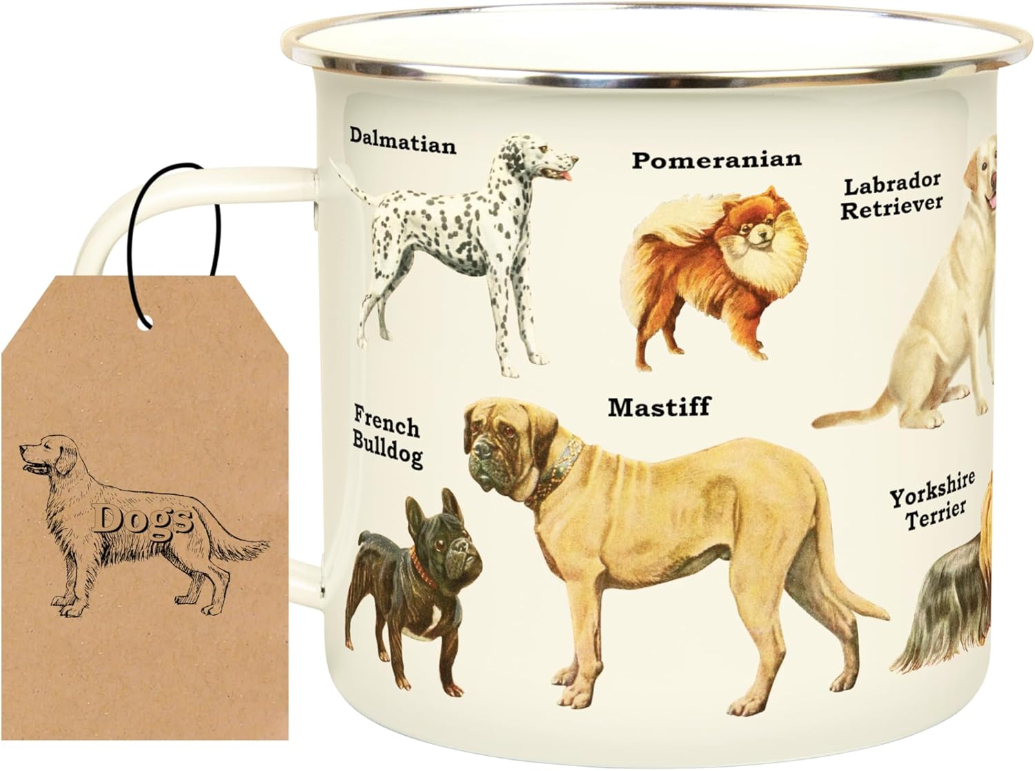 Gift Republic Dogs Enamel Mug, Outdoor Camping Mug, 500 ml Metal Coffee Cup, Puppy Dog Design